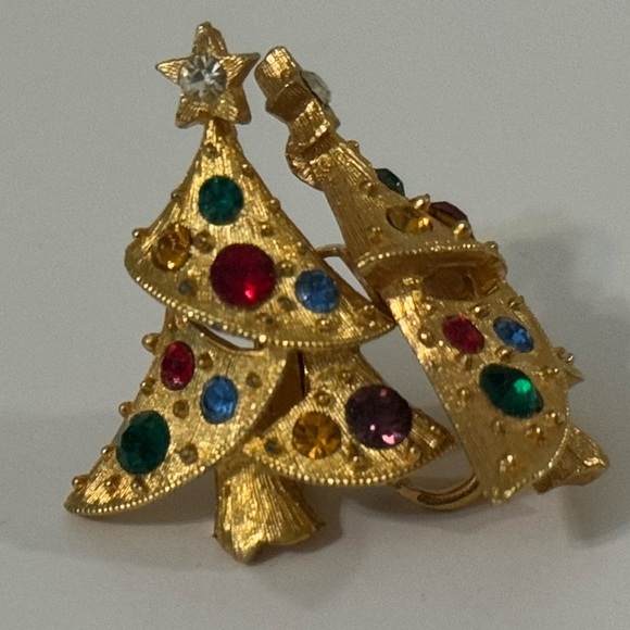Vintage Christmas Tree Earrings-clip on - Picture 3 of 4